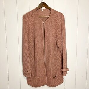 Dusty Rose Pink Knit Long Cardigan. Size Large.